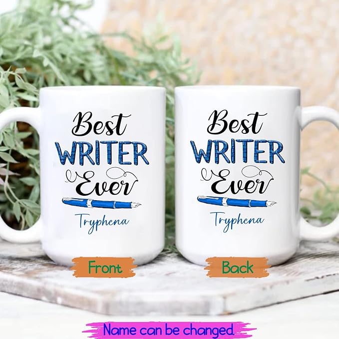 Personalized Author - Writer White Mug, Best Writer Ever Coffee Mug for Men/Women, Writer Ceramic Mug 11oz 15oz Gift for Birthday/Retirement, Customized Writing Cup Gifts for Poet/Novelist