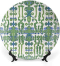 Green And Blue Ikat Plates Ceramic of 6", 7", 9", 10", Personalized Geometry Ikat Exotic Design Collector Plates, Display Farmhouse Decorations Table, 1 Plate with 1 Display Stand