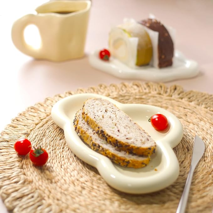 Jewelry Dish Trinket Tray for Women, Ring Dish Holder, Unique Cloud Shape Ceramic Plate Cute Things Vanity Aesthetic Room Decor Mother's Day Birthday (Crème)