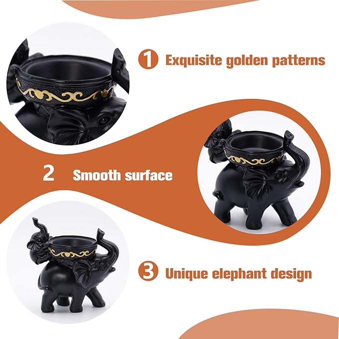 Elephant Candle Holder Cute Elephant Decor for Home, Living Room, Candlestick Gift for Girl Women Elephant Lover Choice (Elephant Black)