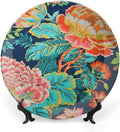 Chinoiserie Peony Floral Decorative Plate, Custom Asian Scenic Chic Chinoiserie Wall Decorative Plate, Club Housewarming Gifts Decorations Art Decoration, Including Bracket And Special Hook