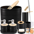 Black Bathroom Set, Black Bathroom Accessories Set with Trash Can, 2PCS Soap Dispensers, Soap Dish, Toothbrush Holder, Toothbrush Cup,Toilet Brush, Tray and Qtip Holders for Bathroom Decor
