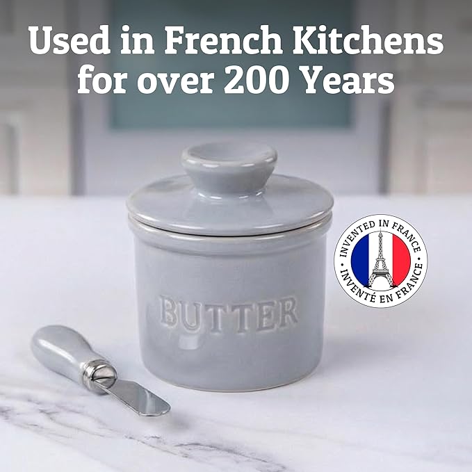 PriorityChef Butter Crock with Lid with Water Line,Ceramic French Butter Dish to Leave On Counter, Nimbus Cloud