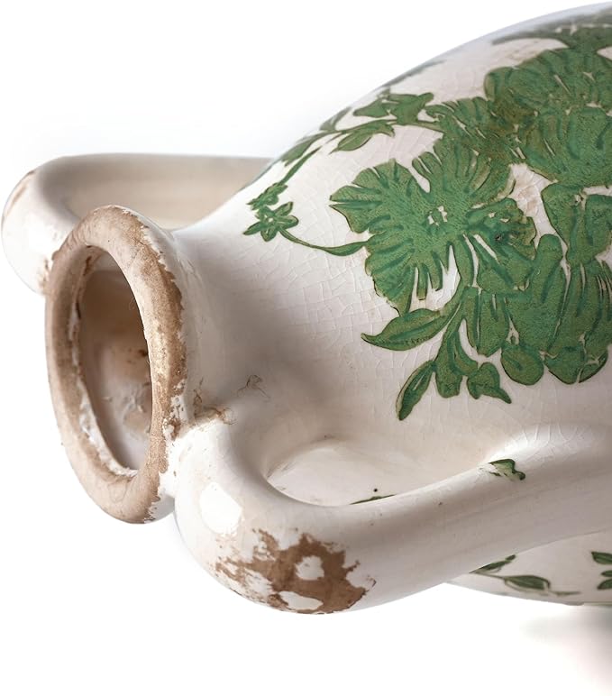 VICTOR & TERESA Green White Floor Vase for Pampas Grass, 11'' Tall Vase for Home Decor, Ceramic Farmhouse Decorative Large Vases for Flower, Mantel, Living Room, Shelf, Centerpieces, Gift for Mom