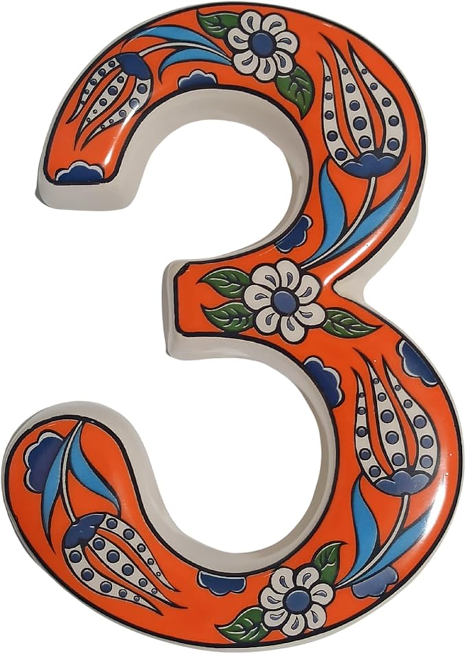Large Ceramic Housewarming Sign Ceramic Address Plaque House Numbers Sign Door Personalized Coloured Decorative Hand Decoratede Housewarming Gifts Tulip Design 12 * 9 cm (Orange, 3)