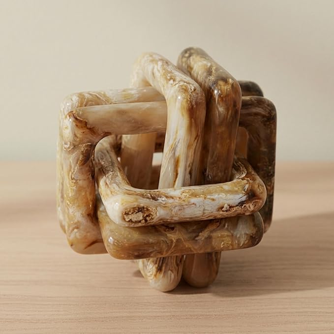Sculpture for Home Decor and Bathroom Decor - Marble Knot Ornaments for Shelf Accents, Room Styling, and Office Design - Modern Statues Living Room Decor or Coffee Table Display - 6", Tan