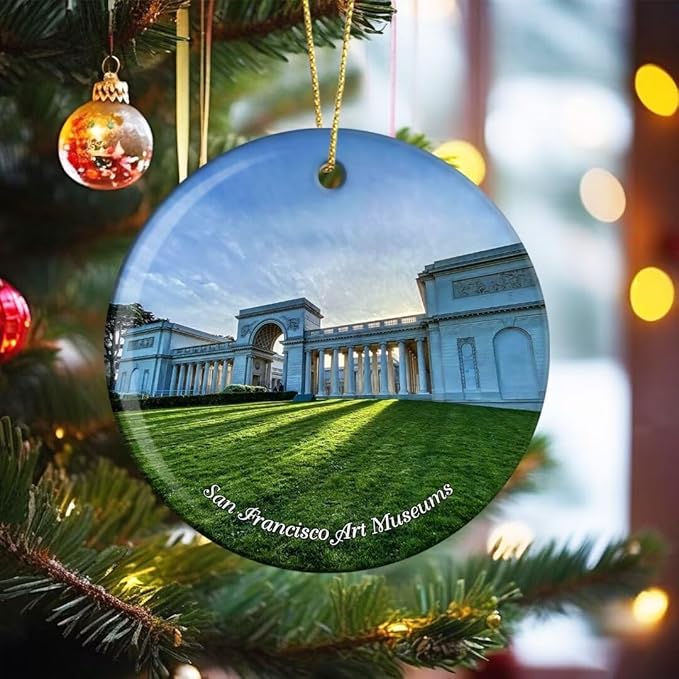 California San Francisco Art Museums USA America Christmas Ornaments Ceramic Round Hanging Pendant Xmas Decor City Travel Souvenirs 3" Porcelain Double Sided