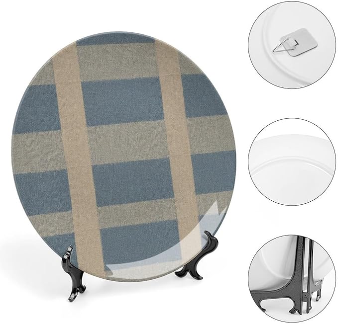 Geometric Asian Check in Blue Vintage Plates of 6", 7", 8", 10", Personalized Christmas Design Porcelain Dessert Plate Set, Customize Gifts, Kitchen Farmhouse Decorations Club, Unique Art with Stand