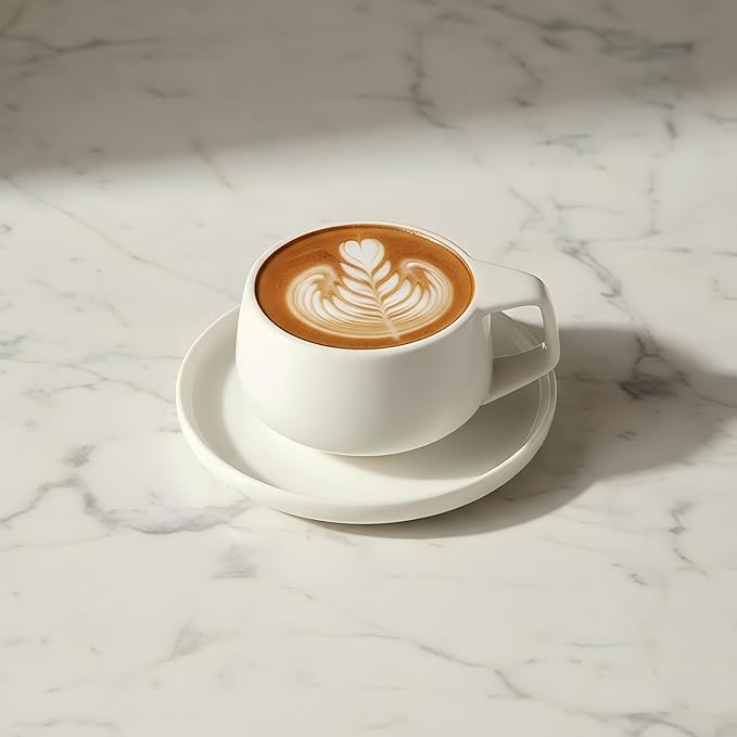 Luxury Ceramic Coffee Cup and Saucer Set, 8.45 fl oz, White, 5.91 x 3.35 inches