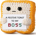 Gifts for Boss “A Festive Toast to My Boss” Handmade Crochet Toast Plush, Funny Thank You Appreciation Gift for Women Men Boss, Coworker, Manager, Supervisor, Leader – Office Christmas Decor Gift