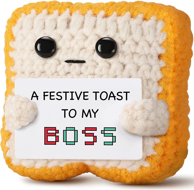Gifts for Boss “A Festive Toast to My Boss” Handmade Crochet Toast Plush, Funny Thank You Appreciation Gift for Women Men Boss, Coworker, Manager, Supervisor, Leader – Office Christmas Decor Gift