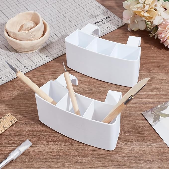 WEBEEDY 2 PCS Pottery Wheel Organizer Ceramic Tool Stand with Adjustable Slots Universal White Plastic Storage Rack for Sculpting Clay Tools Ceramics Studio Home Workshop Christmas Decoration