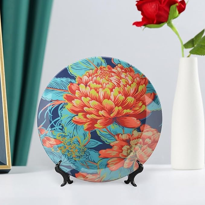 Chinoiserie Peony Floral Fashion Plates for Display Chinoiserie Peony Floral Art Decoration Kitchen Supplies Office Festival Holiday Party Decorations Custom Gifts for Men Women Wedding