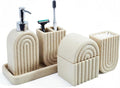 Bathroom Accessory Set, 5 Pcs Bathroom Essentials Sets Accessories, Soap Dispenser Set, Toothbrush Holder, Vanity Tray, Tumbler, Cotton Swab Jars, Bathroom Organizer for Modern Bathrooms(Beige)