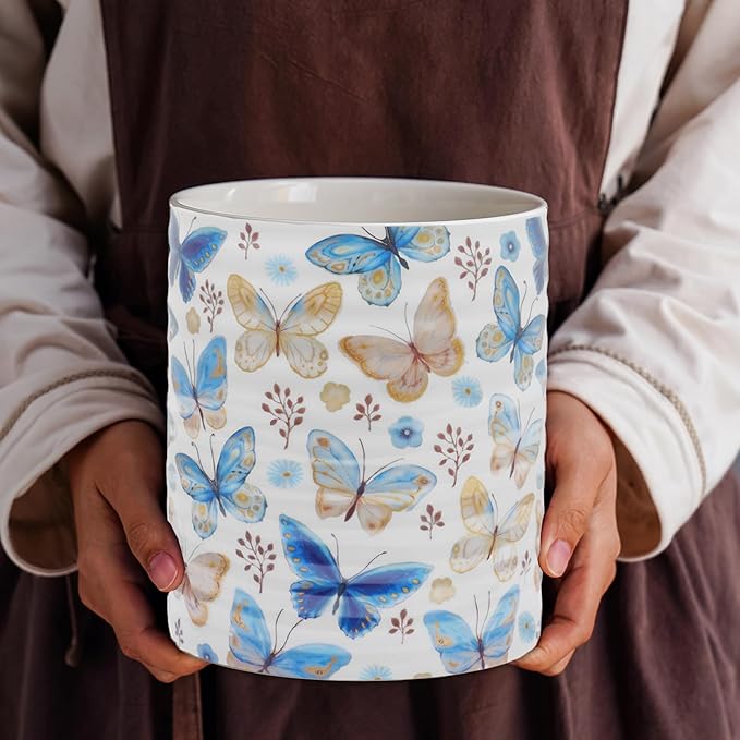 Kitchen Utensil Holder,7.2-inch Extra Large Sturdy Ceramic Floral Butterfly Pattern Utensil Crock,Cooking Utensil Organizer for Kitchen Counter Decor,Storage Caddy Farmhouse Gift Butterflies
