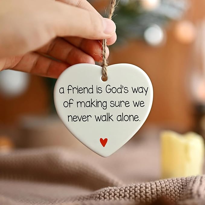 NGHYANA Christmas Tree Ornaments 2025 Heart Shaped Ceramic Ornament with Friendship Quote and Red Heart, Hanging Keepsake, 3.1 Inch