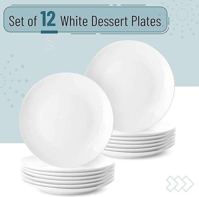 BTaT- White Dessert Plates, 8 inch, Set of 12, Small Plates for Appetizers