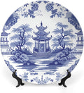 Chinoiserie Blue Asian Pagoda Ceramic Decorative Plate for Display Household Club Supplies Wedding Housewarming Gifts Holiday Party Decorations Personalized Gifts for Men Women Birthday