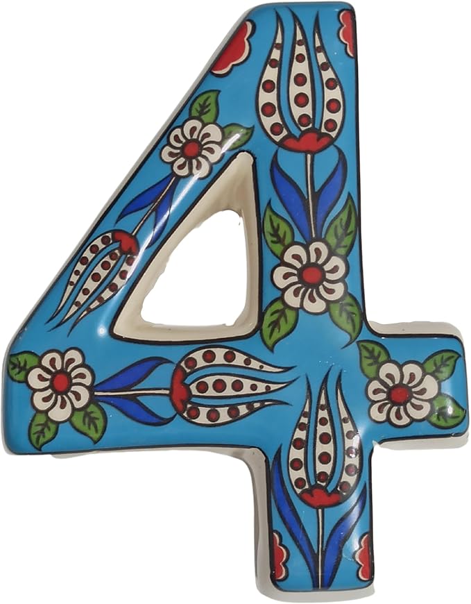 Large Ceramic Housewarming Sign Ceramic Address Plaque House Numbers Sign Door Personalized Coloured Decorative Hand Decoratede Housewarming Gifts Tulip Design 12 * 9 cm (Turquoise, 4)