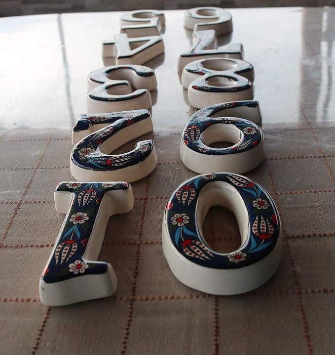 Large Ceramic Housewarming Sign Ceramic Address Plaque House Numbers Sign Door Personalized Coloured Decorative Hand Decoratede Housewarming Gifts Tulip Design 12 * 9 cm (Navy Blue, 6)