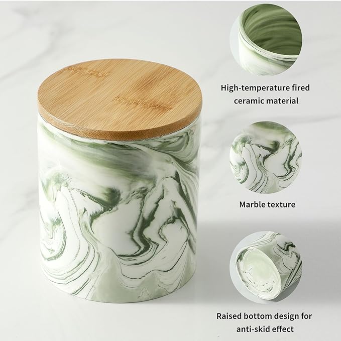 Green Food Storage Jar Strong Ceramic Storage Canisters with Airtight Seal Bamboo Lid Modern Design Seal Damp-Proof Kitchen Jar for Coffee, Tea,coffee