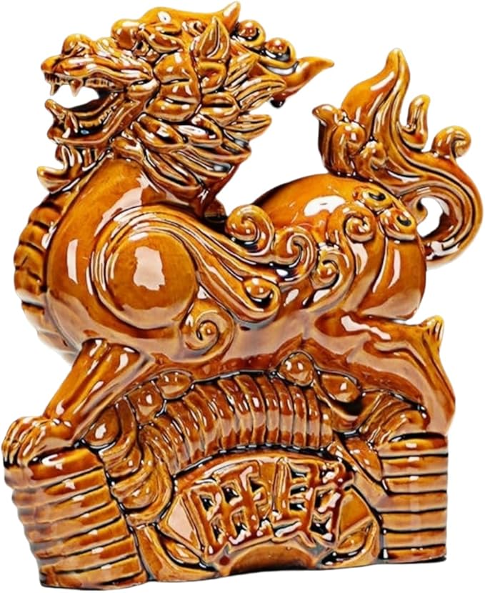 Sculptures/Statues Ceramic Pixiu Sculpture Chinese Asian Decoration Symbol of Fortune and Wealth - Brown