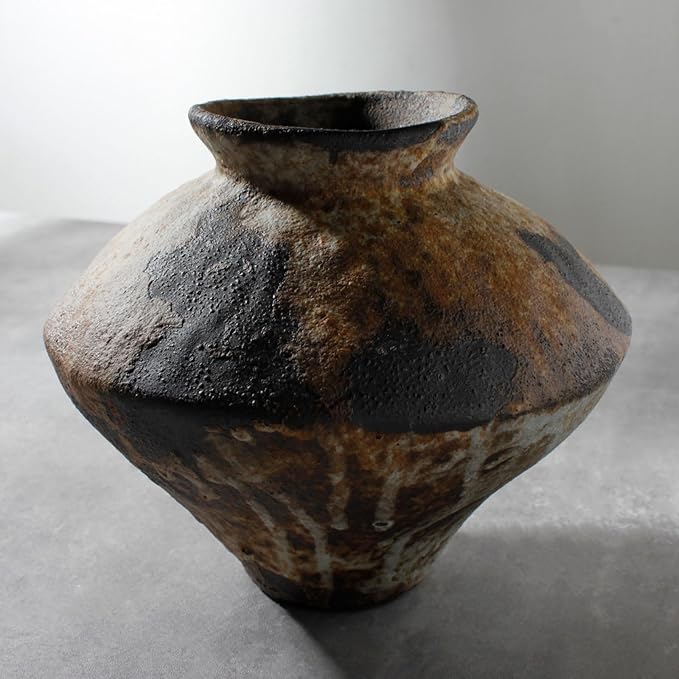 Rusty Ceramic Vase, Wabi Sabi Decorative Pottery Flower Vase for Centerpieces, Table, Living Room, Bedroom, Bathroom, Retro Country Farmhouse Decor