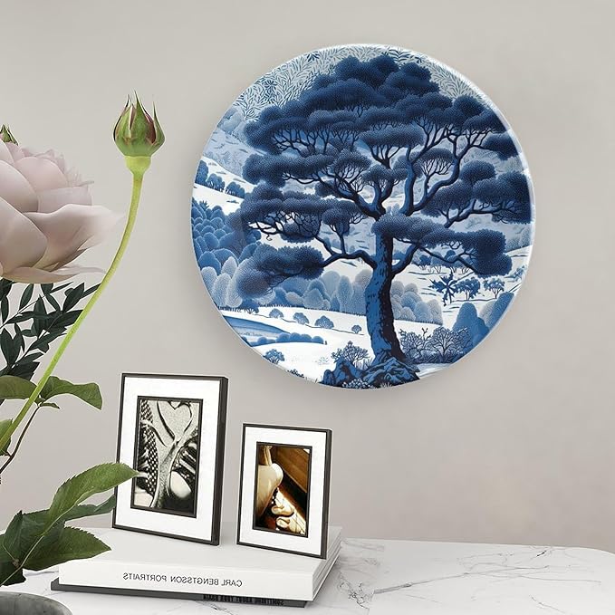 Blue And White Indigo Chinoiserie Ceramic Decorative Plate for Display Art Decoration Household Supplies Wedding Festival Holiday Party Decorations Personalized Gifts for Men Women Holiday