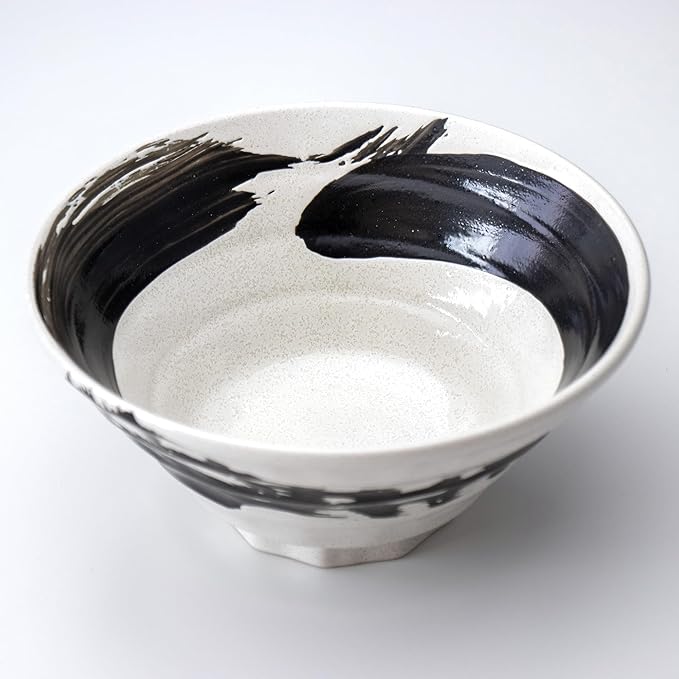Artisan One-Stroke Noodle Bowl - Handmade Japanese Ceramic Ramen & Udon Bowl, White