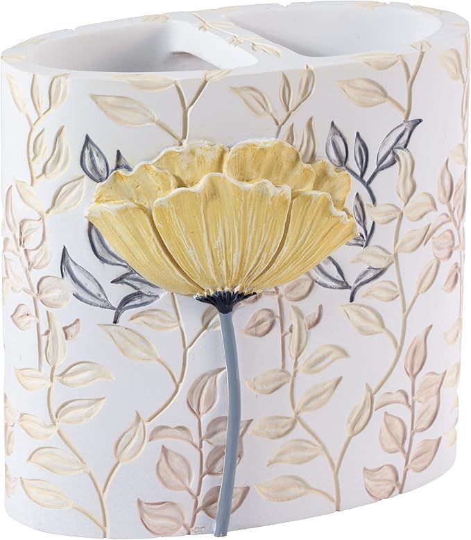 Avanti Linens - Toothbrush Holder, 100% Hand-Painted Resin Bathroom Accessories, Floral Home Decor (Marielle)