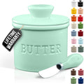 Zulay Kitchen Bell Shaped Butter Crock with Lid for Countertop with Water Line & Spreader Knife, Ceramic French Butter Dish Keeper For Fresh, Soft & Spreadable Butter - Mint
