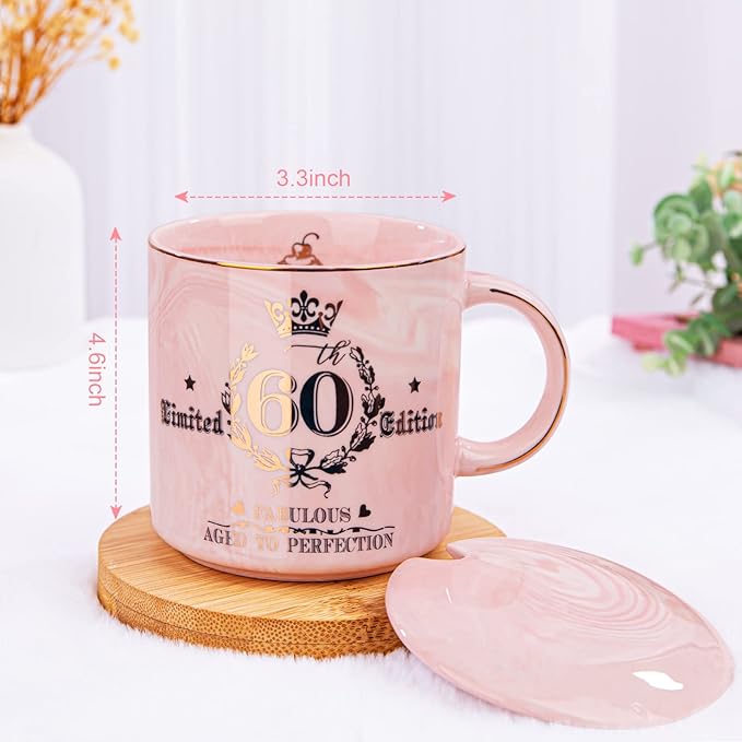60th Birthday Gifts for Women - Fabulous 1966 Aged to Perfection Happy Birthday Mug - Limited Edition 60th Pink Coffee Mug Printed with Gold, Gift Idea for Turning 60 Years Old Women, Gift Boxed