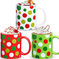 Sliner 3 Set 11 oz Christmas Ceramic Coffee Mugs Red Green Polka Dot Cup Funny Gift Cute Festive Ceramic Tea Cup Xmas Holiday Birthday Gifts for Men Women