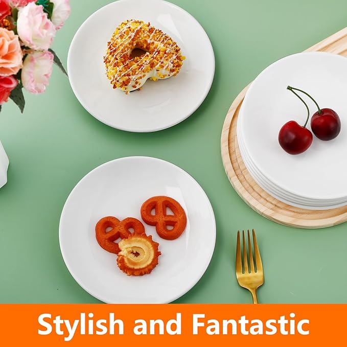 16 Pcs Ceramic Appetizer Plates, 6 Inch White Dessert Plates, Porcelain Salad Plate Set, Round Small White Plate for Appetizers Snack Cake Bread, Microwave Oven and Dishwasher Safe