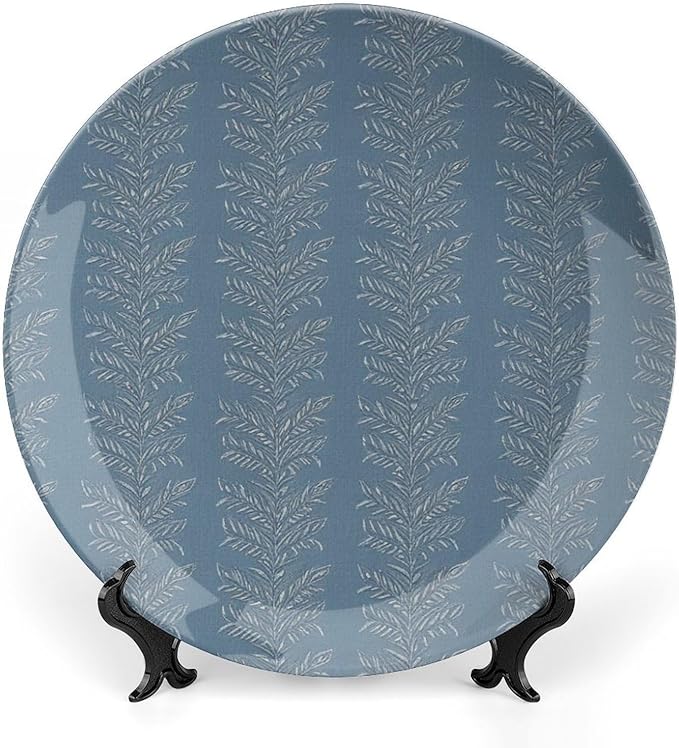 Christmas China Plates for Display Thibaut Blue Leaves Stripes Table Kitchen Supplies Chinese Plates with Display Stand Customize Gifts for Men Women, 6", 7", 8", 10"