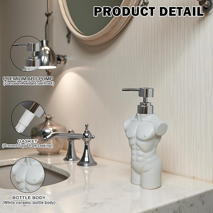 Ceramic Boy Soap Dispenser Refillable Liquid Hand Soap Dispenser for Bathroom or Kitchen (White)