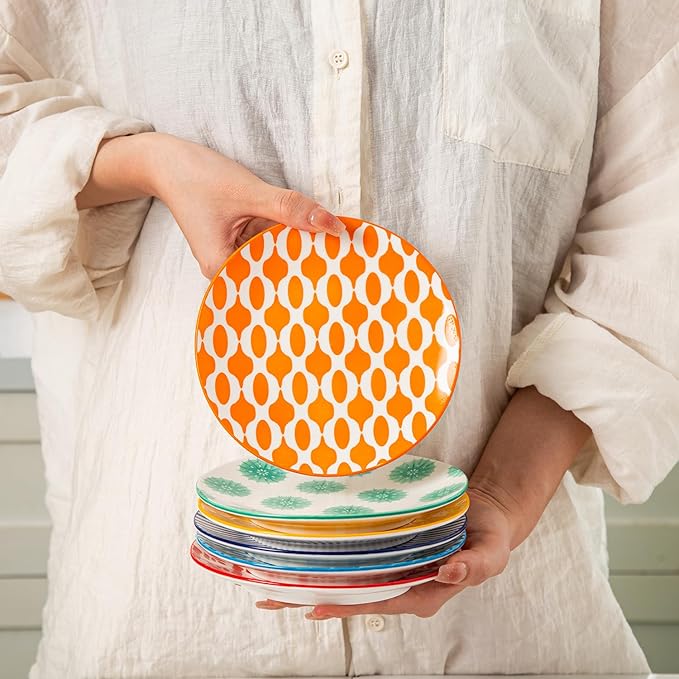 Ceramic Dessert Plates Set - 6 Inch Mini Appetizer Plates for Kitchen - Small Salad Plate for Cake Snacks Side Dish,Gift, Microwave Dishwasher Safe, Assorted Colors