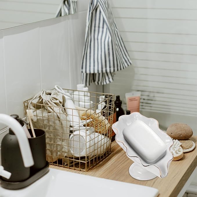 Ceramic Soap Dish with Drainage White Decorative Soap Holder Tray Bathroom Vanity Container for Home and Hotel Use