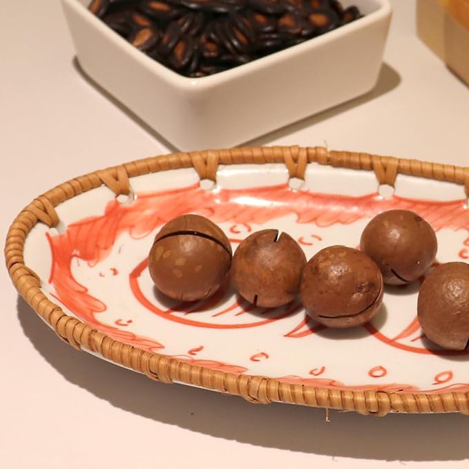Rattan Ceramic Tray, Oval Fruit/Bread/Cookie/Jewelry Small Storage Porcelain Serving Plate, Vintage Decorative Display Plate for Coffee Table Home Decor Wedding Party Gift (Red Fish)
