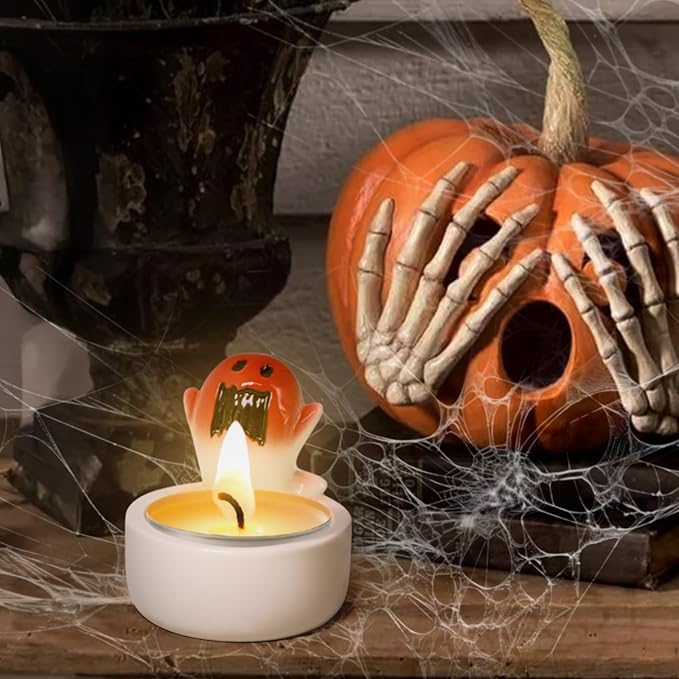 Halloween Ghost Ceramic Candle Holder Scary Ghost Decorative Candle Holder Halloween Cute Tealight Candlestick for Party Table Centerpiece Home Office Desk Decorations Gifts
