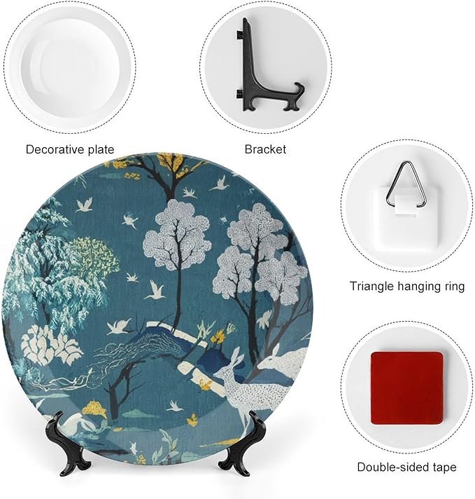 Fishing Village Blue Fashion Plates for Display Household Wedding Supplies Office Club Holiday Party Decorations Customize Gifts for Men Women Holiday, 6", 7", 9", 10"