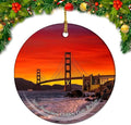 California San Francisco Golden Gate Bridge USA America Christmas Ornaments Ceramic Round Hanging Pendant Xmas Decor City Travel Souvenirs 3" Porcelain Double Sided