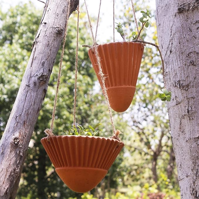 Hanging Planters for Indoor Plants,Terracotta Hanging Planter,Ceramic Plant Pots,Hanging Basket, Planters for Outdoor Plants,Set of 2 Flower Pots, Terracotta Color