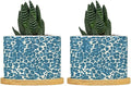Leopard Blue and Beige Ceramic Planters African Tribal Animal Print Planters for Indoor Plants with Drainage Holes and Saucers Pot for Home Office Desk Garden