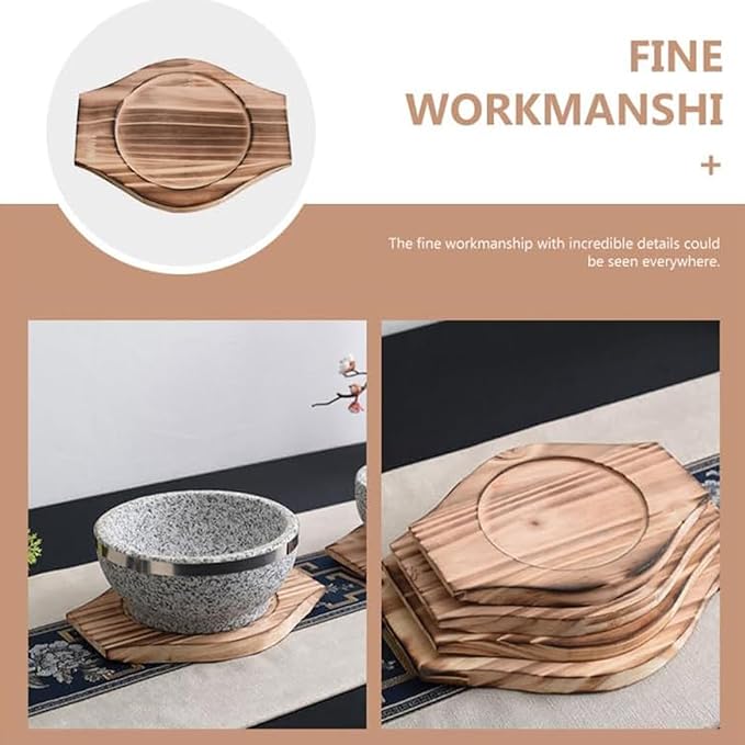 2pcs Korean Stone Bowl Trivet Wooden Trivets for Hot Dishes Hot Pot Base Wood Serving Tray Casserole Ceramic Pot Mat Cup Coasters for Home Restaurant Cooking Soup & Food (Inner Circle: 10.5cm)