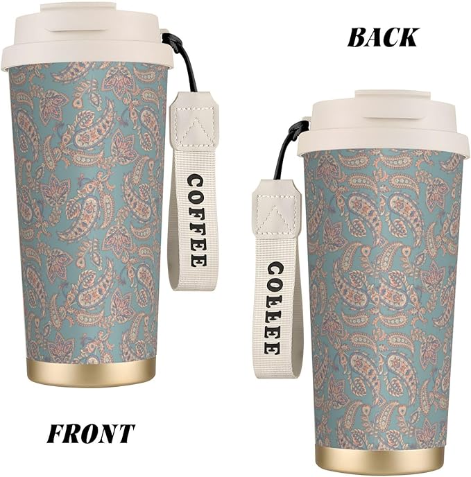 Asian Elements Paisley for Travel Coffee Mug 100% Leakproof 316 Stainless Steel Vacuum Insulated Tumbler with Lid and Straw for Water, Iced Tea or Coffee, Smoothie and More