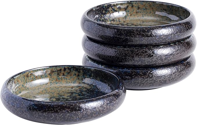 Uaral Japanese Salad Plate,Blue Plates and Bowls Set,Stoneware Plate Set,Appetizer Plates Set of 4,5.5inch,14oz(Nebula Blue)