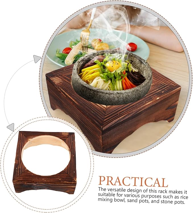 Stone Bowl Holder Wooden Rack for Korean Bibimbap Design Easy to Clean Strong Load-bearing Capacity for Home and Restaurant Use Inner Diameter