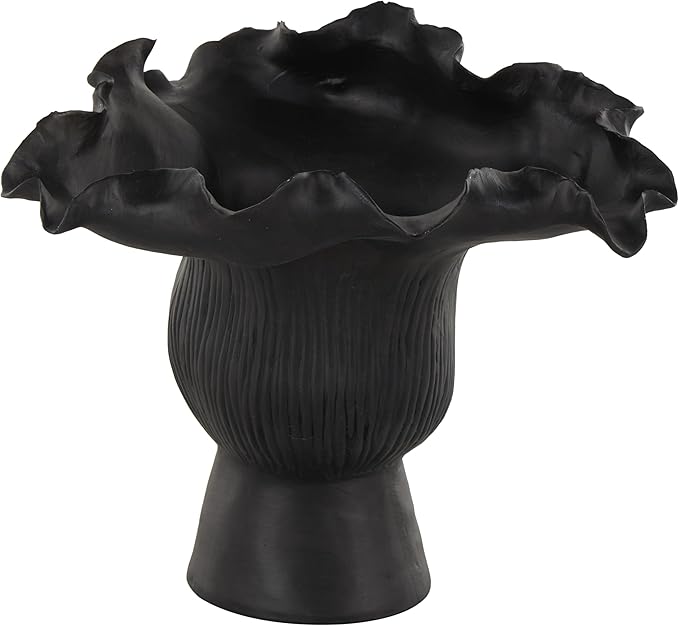 Deco 79 Ceramic Abstract Decorative Vase Floral Inspired Centerpiece Vase with Linear Grooves, Flower Vase for Home Decoration 9" x 8" x 8", Black