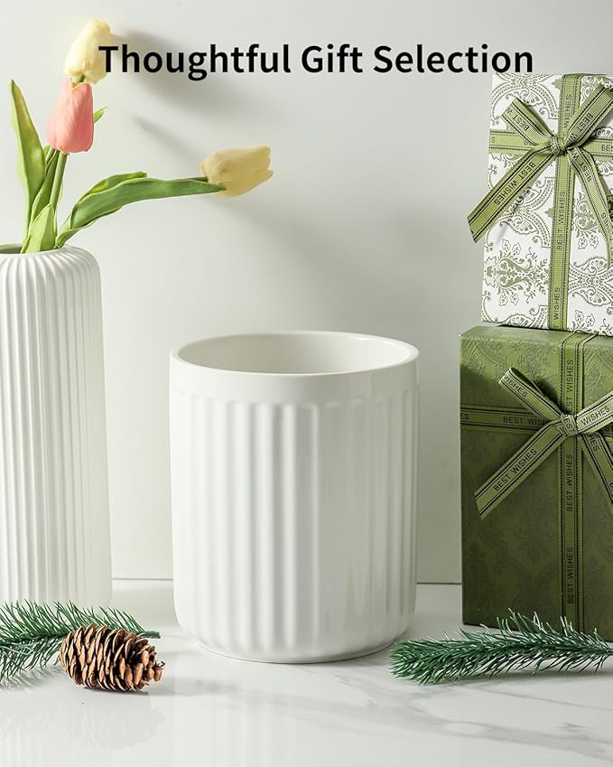 HASENSE Utensil Holder, 7.3” x 6.2” Farmhouse Utensil Holder for Kitchen Countertop, Ceramic Cooking Utensil Crock, Kitchen Utensil Organizer for Wedding Gift, Spatula Holder for Counter, White